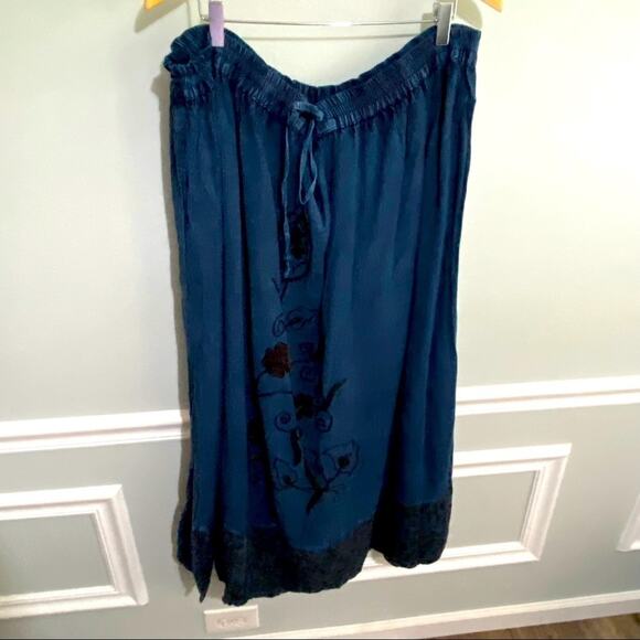 vintagw twee cottage core Blue Floral Embroidery Boho Skirt 3x plus speedstar - Picture 1 of 9